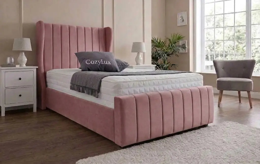 Valentino Thick Panel Bed – Luxury Padded Fabric Bed | Single, Double, Queen & King Size | Modern Statement Headboard