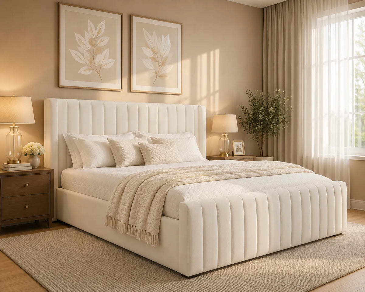 Valentino Bed – Premium Upholstered Bed Frame | Single, Double, Queen & King Size | Elegant Bedroom Furniture