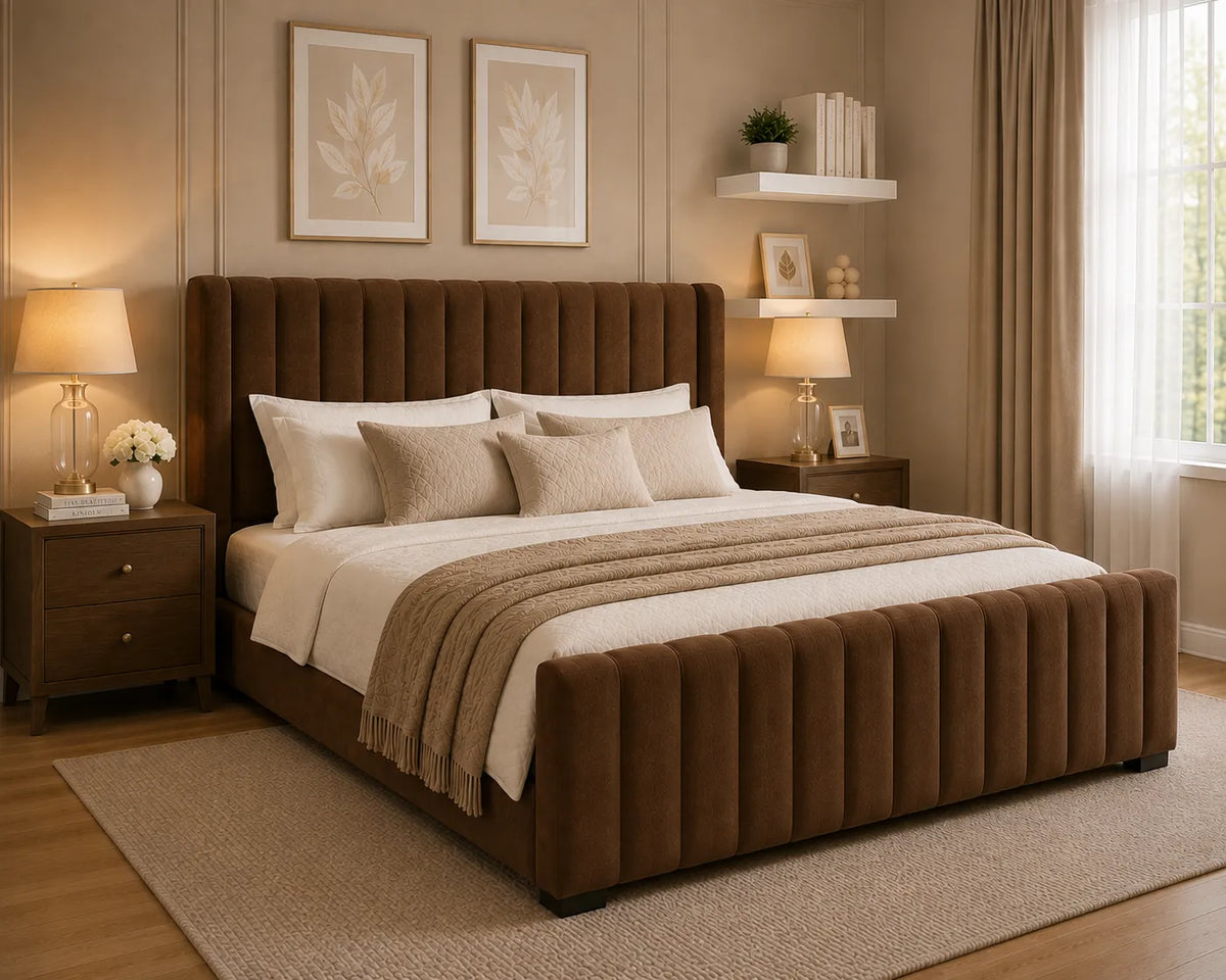 Valentino Bed – Premium Upholstered Bed Frame | Single, Double, Queen & King Size | Elegant Bedroom Furniture