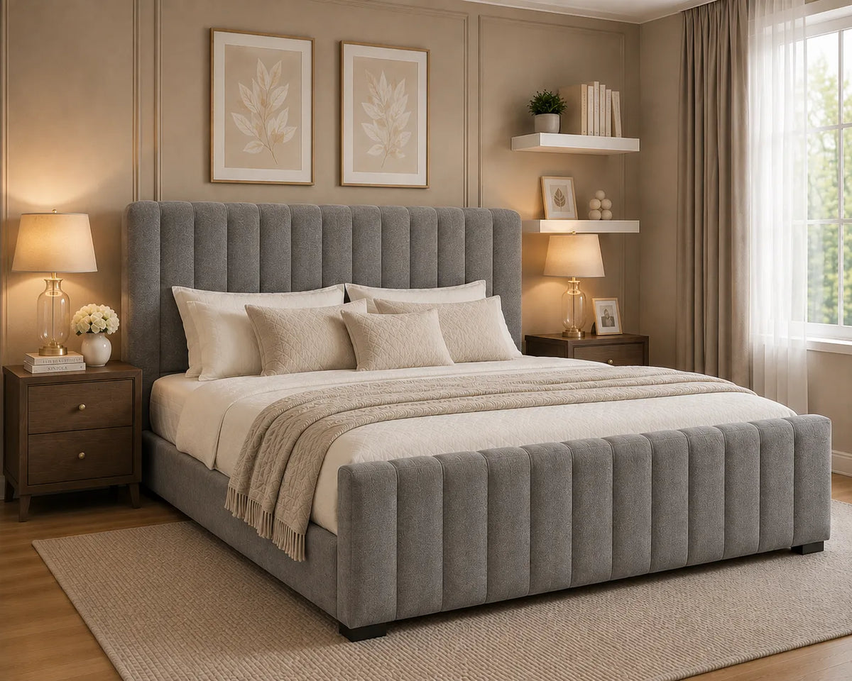 Valentino Bed – Premium Upholstered Bed Frame | Single, Double, Queen & King Size | Elegant Bedroom Furniture