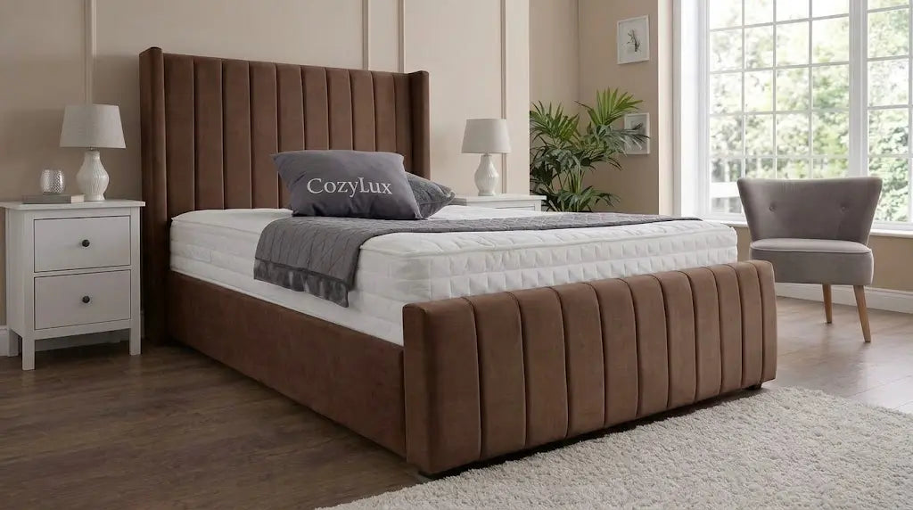 Valentino Thick Panel Bed – Luxury Padded Fabric Bed | Single, Double, Queen & King Size | Modern Statement Headboard