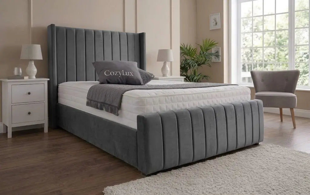 Valentino Thick Panel Bed – Luxury Padded Fabric Bed | Single, Double, Queen & King Size | Modern Statement Headboard