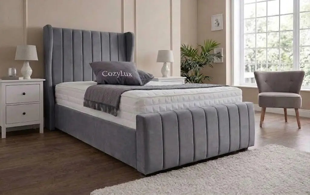 Valentino Thick Panel Bed – Luxury Padded Fabric Bed | Single, Double, Queen & King Size | Modern Statement Headboard