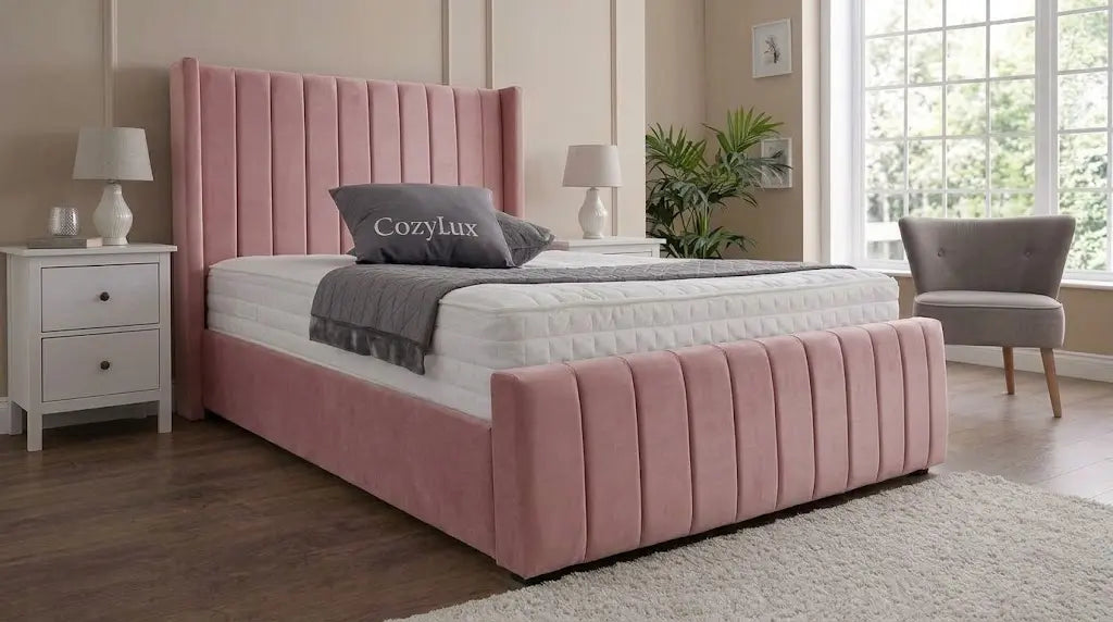 Valentino Thick Panel Bed – Luxury Padded Fabric Bed | Single, Double, Queen & King Size | Modern Statement Headboard